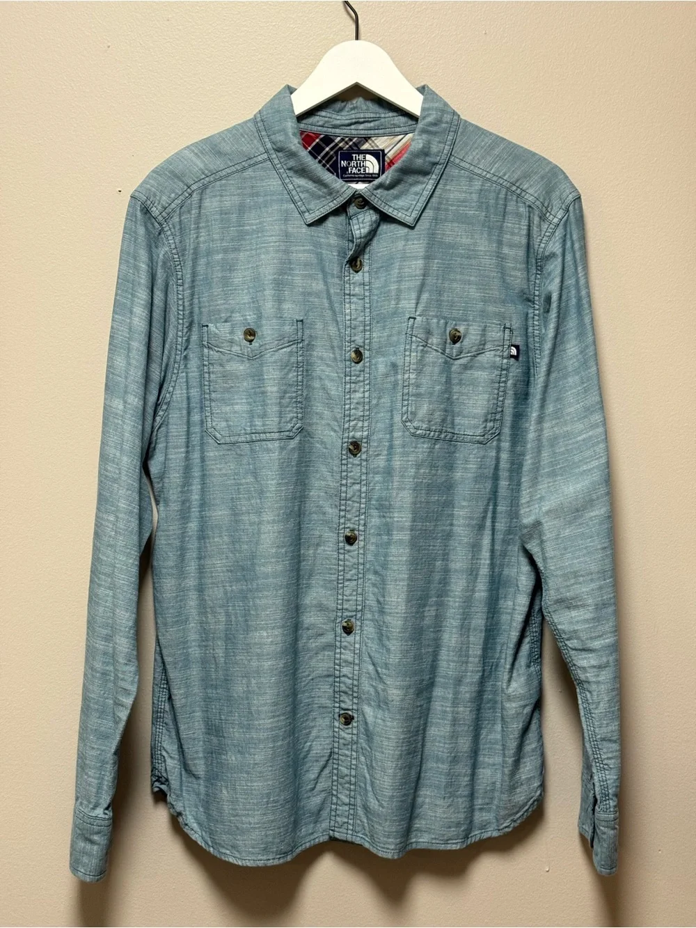 The North Face—Men's Light Blue/Green Button-Up Shirt—Large